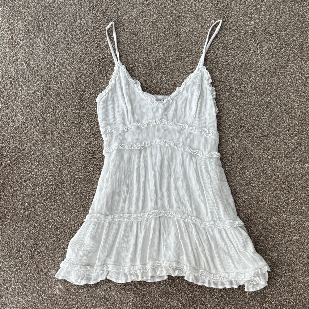 White Ruffled Spaghetti Strap Dress